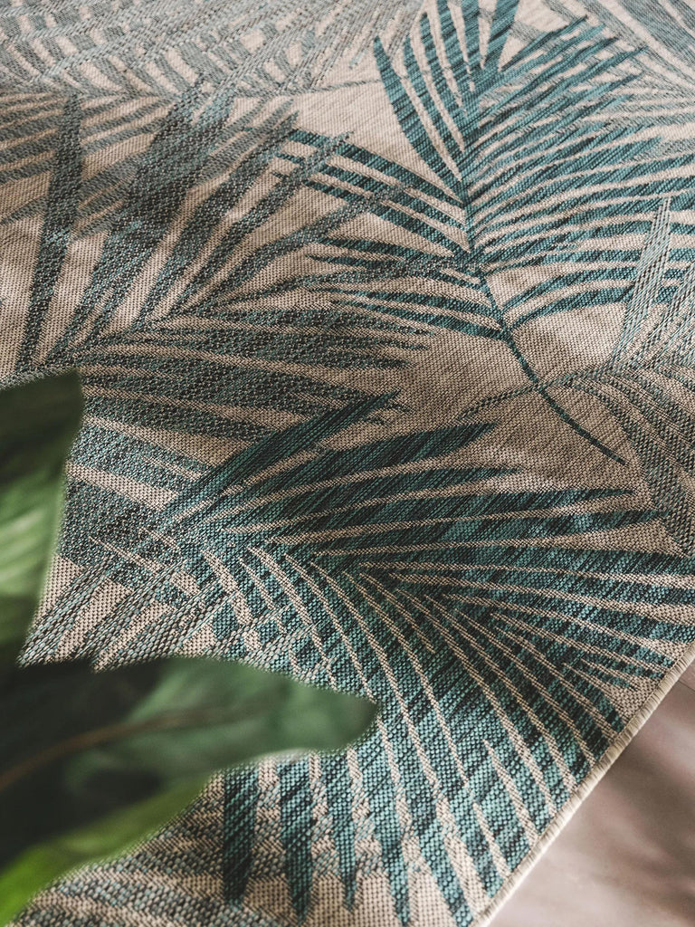 Tapis moderne motif feuille bleu et gris d'intérieur et d'extérieur 240x340 cm