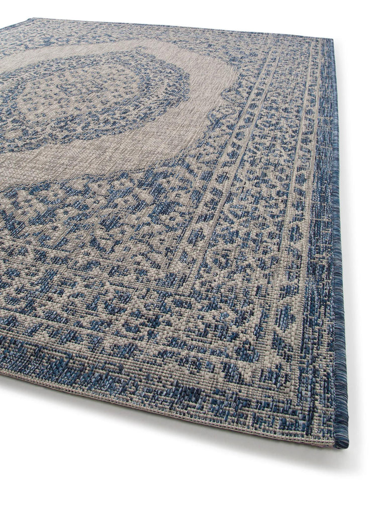 Tapis vintage oriental bleu et gris d'intérieur et d'extérieur 80x150 cm