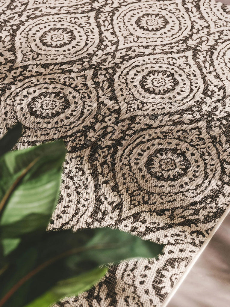 Tapis vintage oriental blanc et noir d'intérieur et d'extérieur 160x230 cm