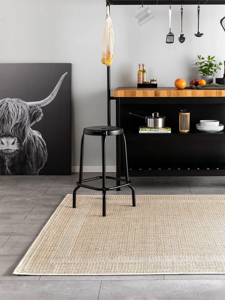 Tapis géométrique vintage crème et beige d'intérieur et d'extérieur 80x150 cm