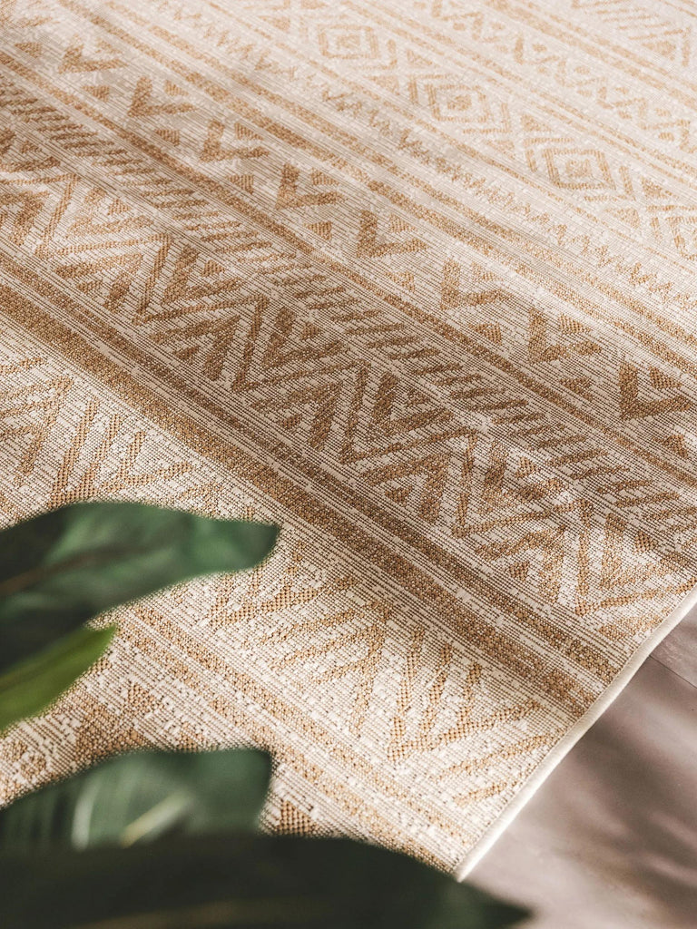 Tapis ethnique rayé crème et beige d'intérieur et d'extérieur 80x150 cm