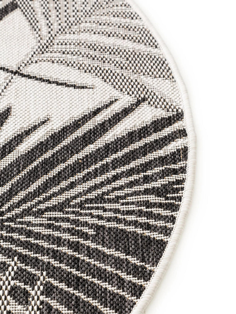 Tapis moderne motif feuille rond gris et beige d'intérieur et d'extérieur 150 cm de diamètre