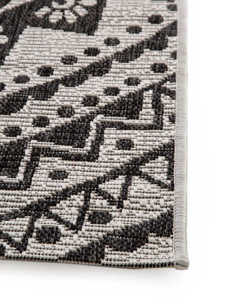 Tapis bohème motif mandala blanc et noir d'intérieur et d'extérieur 120x170 cm
