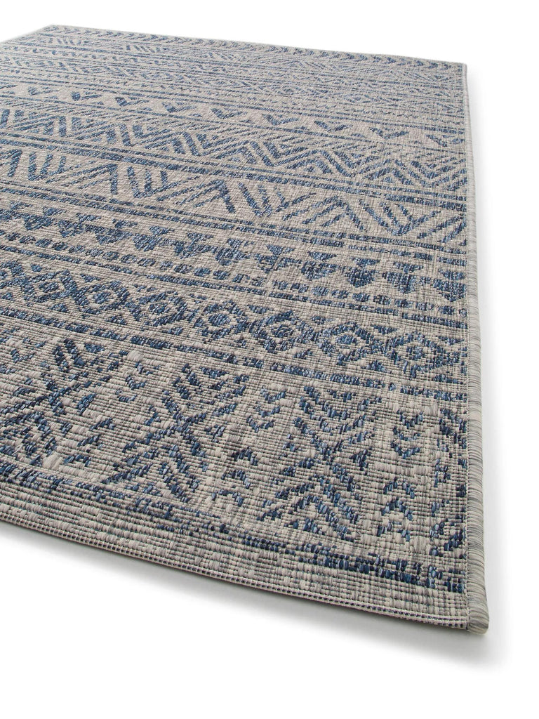 Tapis ethnique motif géométrique bleu et gris d'intérieur et d'extérieur 140x200 cm