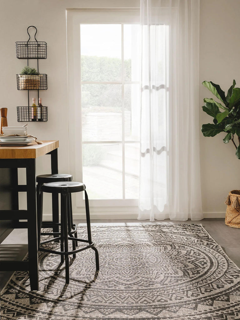 Tapis bohème motif mandala beige et marron d'intérieur et d'extérieur 120x170 cm