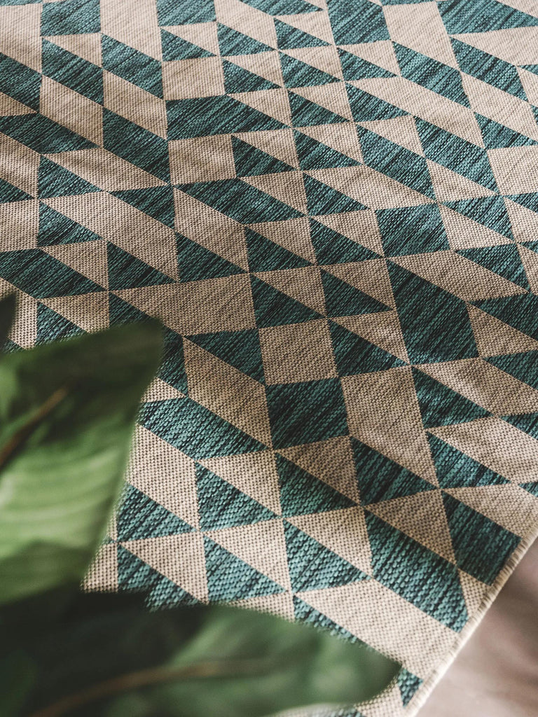 Tapis géométrique motif triangle bleu et gris d'intérieur et d'extérieur 200x300 cm