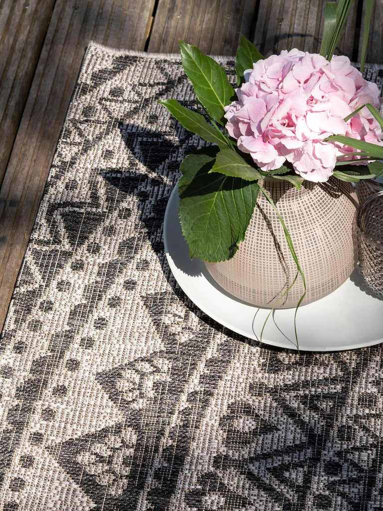 Tapis bohème motif mandala beige et marron d'intérieur et d'extérieur 80x150 cm