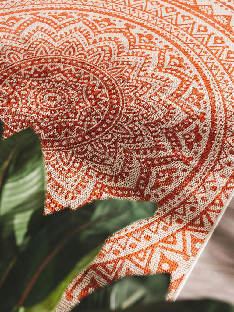 Tapis bohème motif mandala orange d'intérieur et d'extérieur 300x400 cm