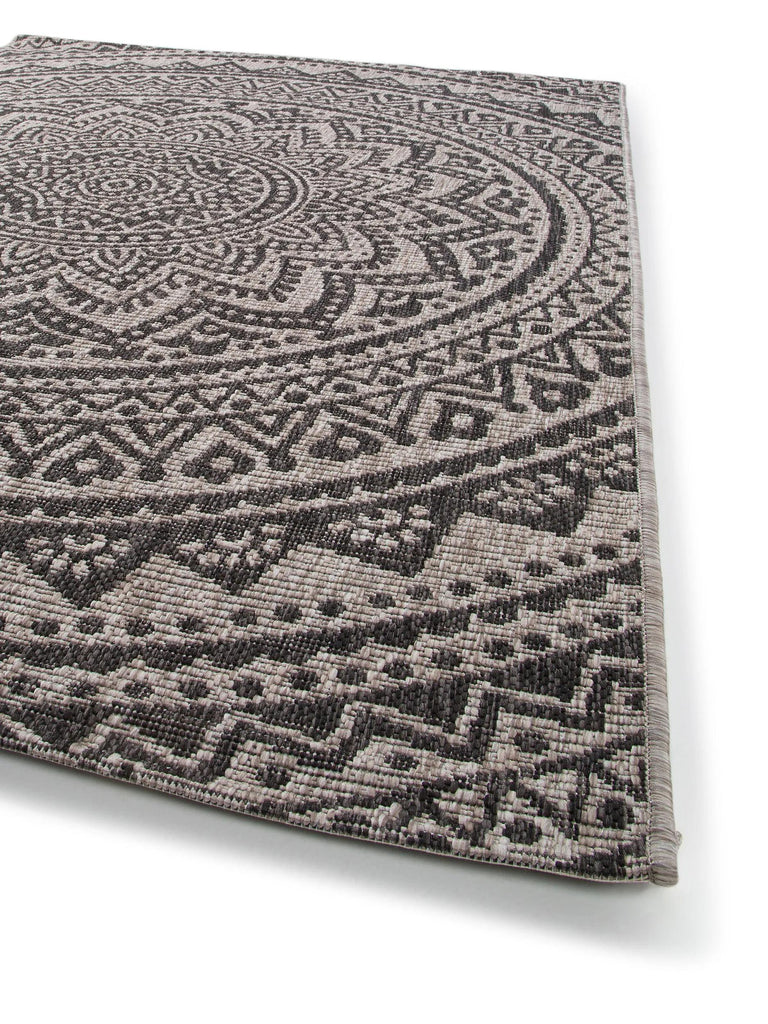 Tapis bohème motif mandala beige et marron d'intérieur et d'extérieur 80x150 cm