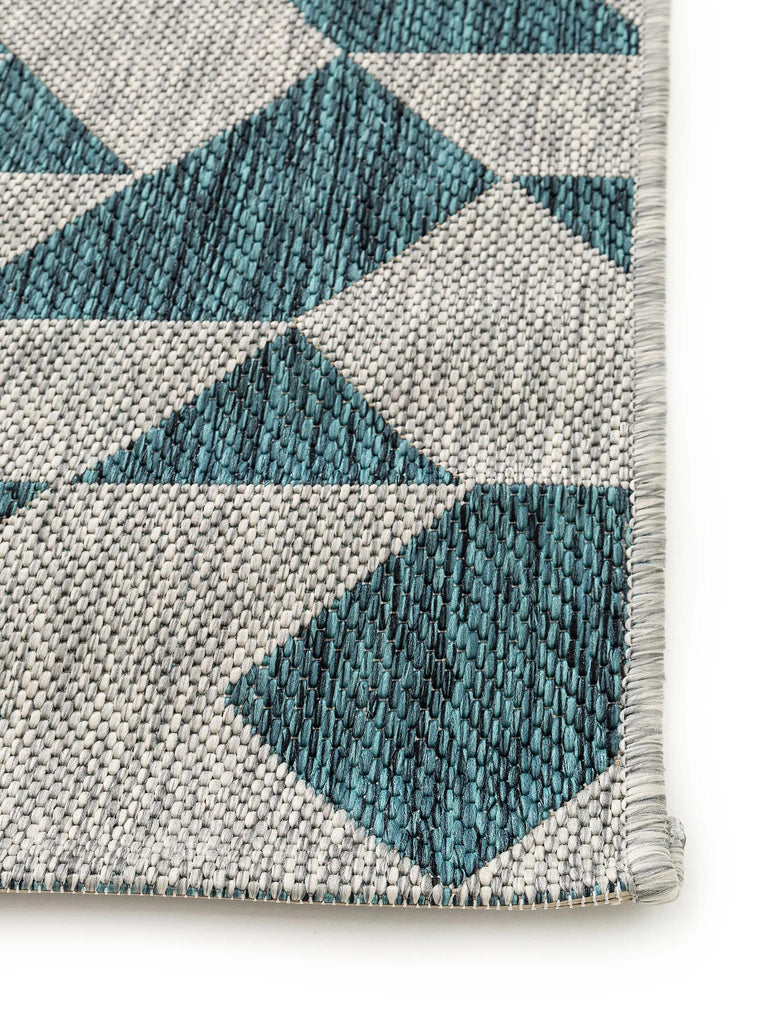 Tapis géométrique motif triangle bleu et gris d'intérieur et d'extérieur 120x170 cm