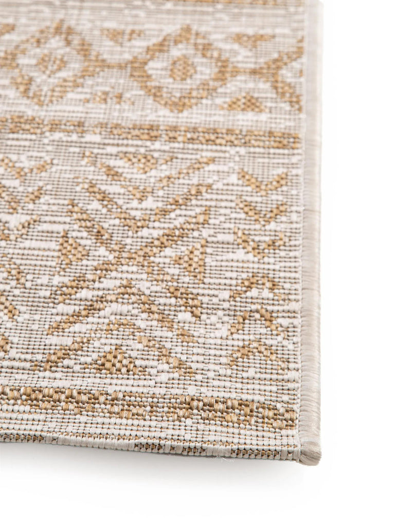 Tapis ethnique rayé crème et beige d'intérieur et d'extérieur 80x150 cm