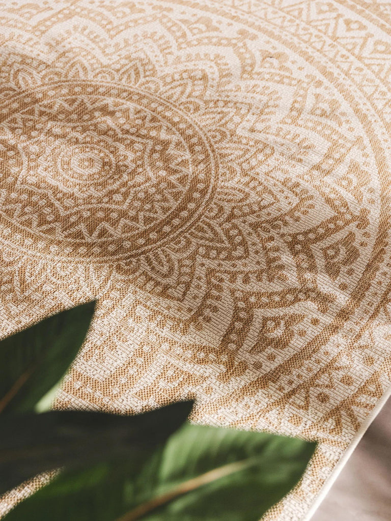 Tapis bohème motif mandala crème et beige d'intérieur et d'extérieur 200x290 cm