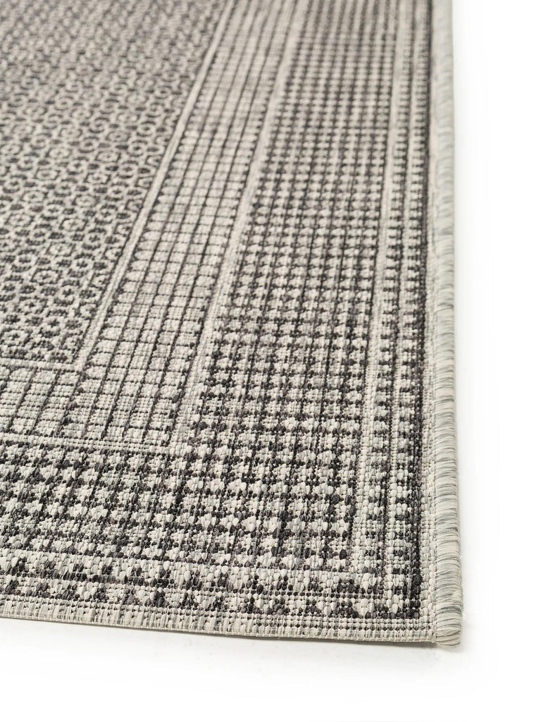 Tapis géométrique vintage noir charbon d'intérieur et d'extérieur 80x150 cm
