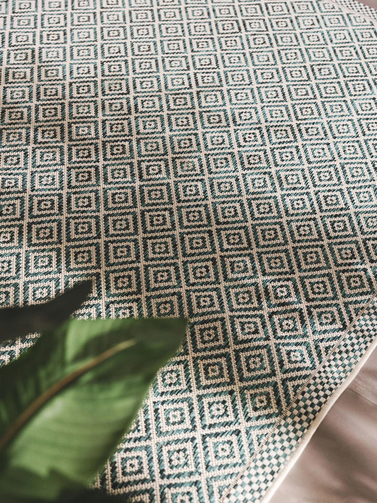 Tapis ethnique motif géométrique bleu d'intérieur et d'extérieur 80x150 cm