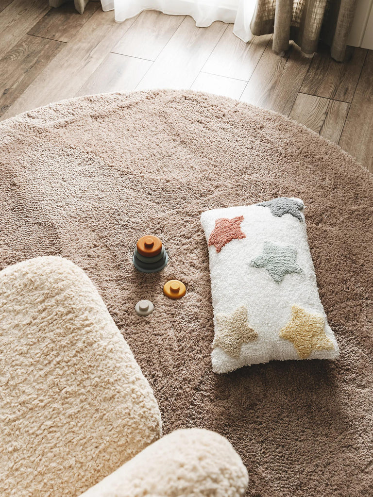 Tapis shaggy épais rond taupe 80 cm de diamètre