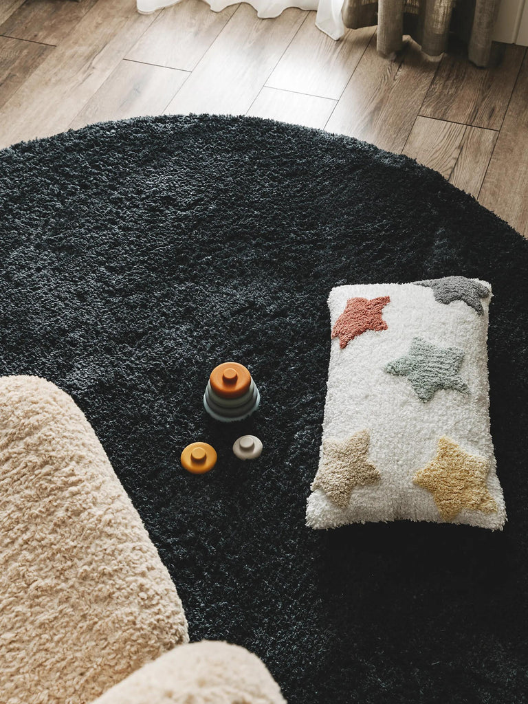 Tapis shaggy épais rond noir 160 cm de diamètre