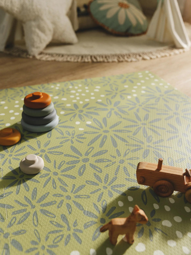 Tapis enfant de jeux puzzle motif à fleurs vert 120x180 cm