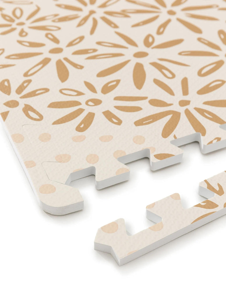 Tapis enfant de jeux puzzle motif à fleurs beige 120x180 cm