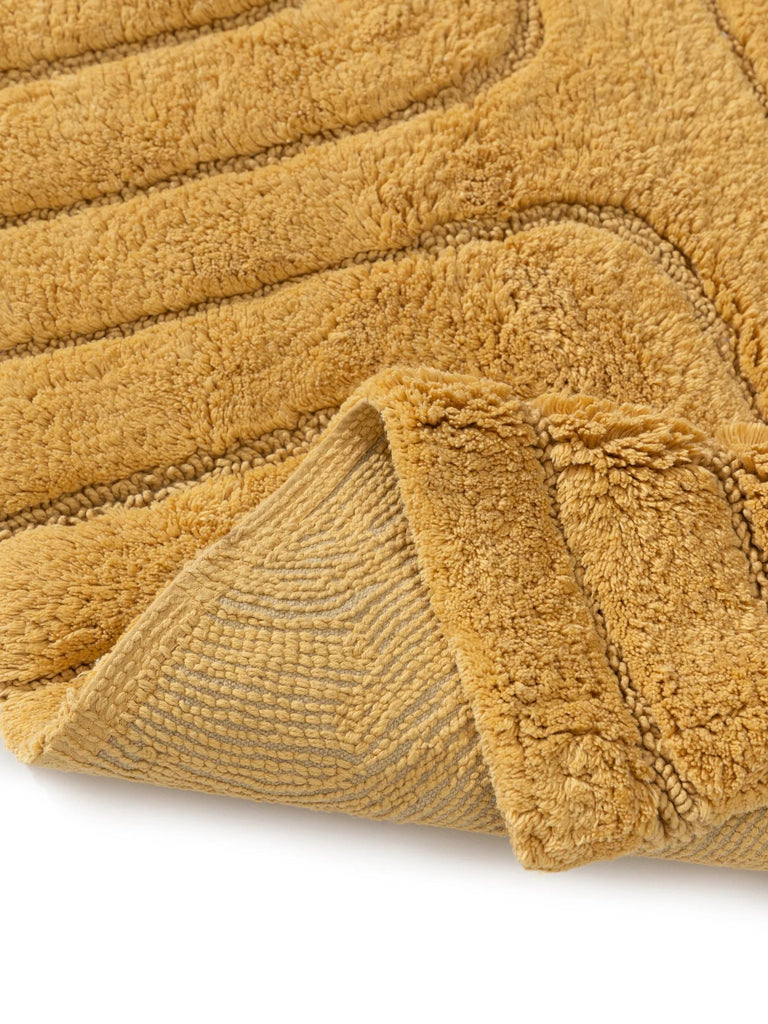 Tapis géométrique design de bain jaune en coton 70x120 cm