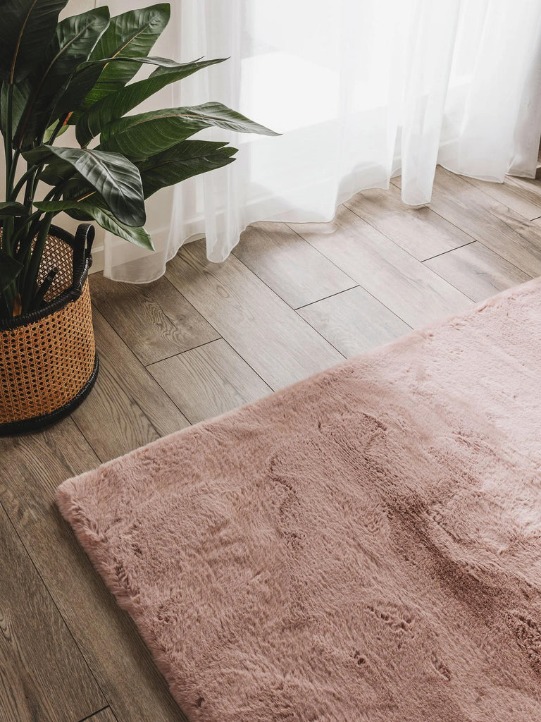 Tapis shaggy fausse fourrure de couloir rose 80x240 cm