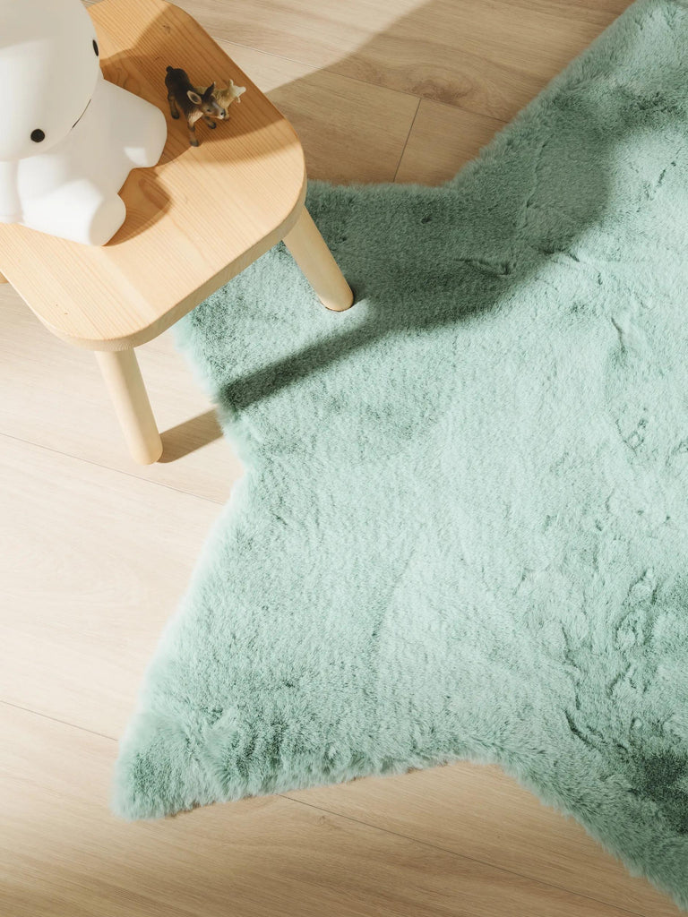 Tapis shaggy forme étoile enfant turquoise 100x100 cm