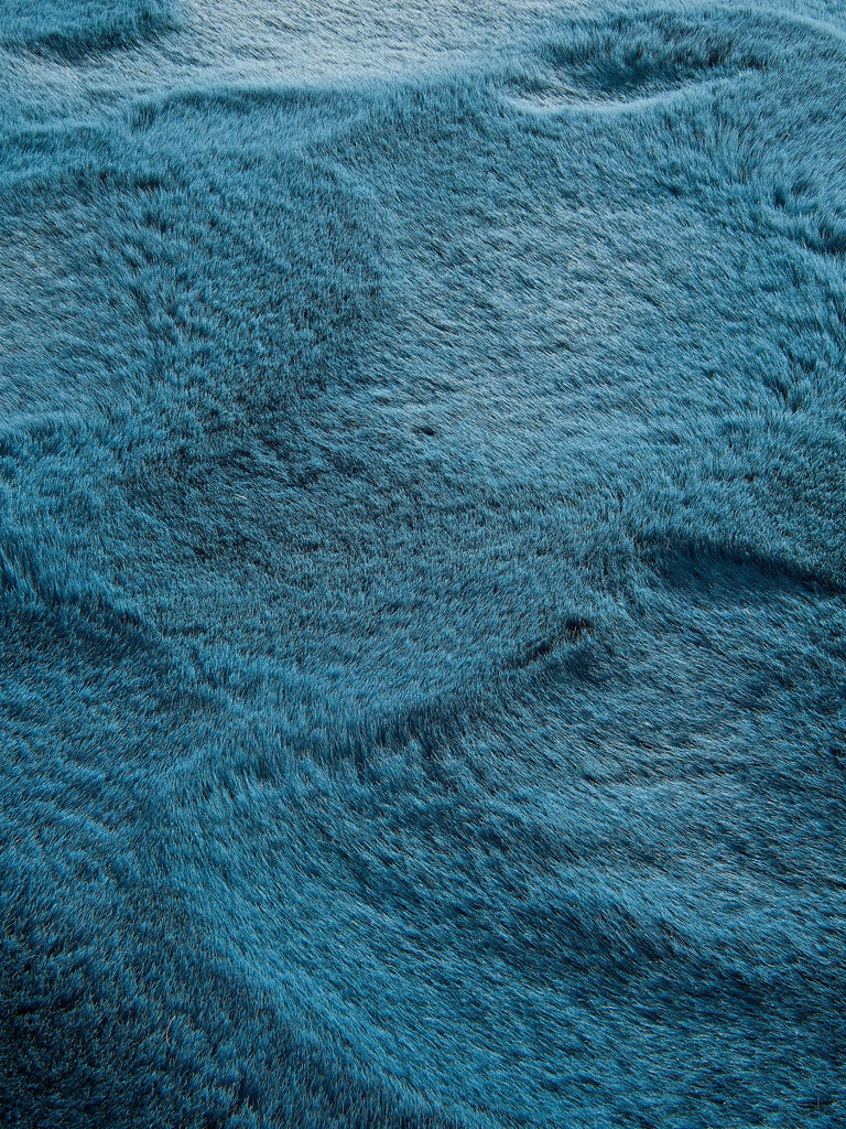 Tapis shaggy fausse fourrure rond bleu 80 cm de diamètre