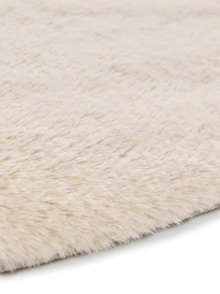 Tapis shaggy fausse fourrure rond crème 120 cm de diamètre