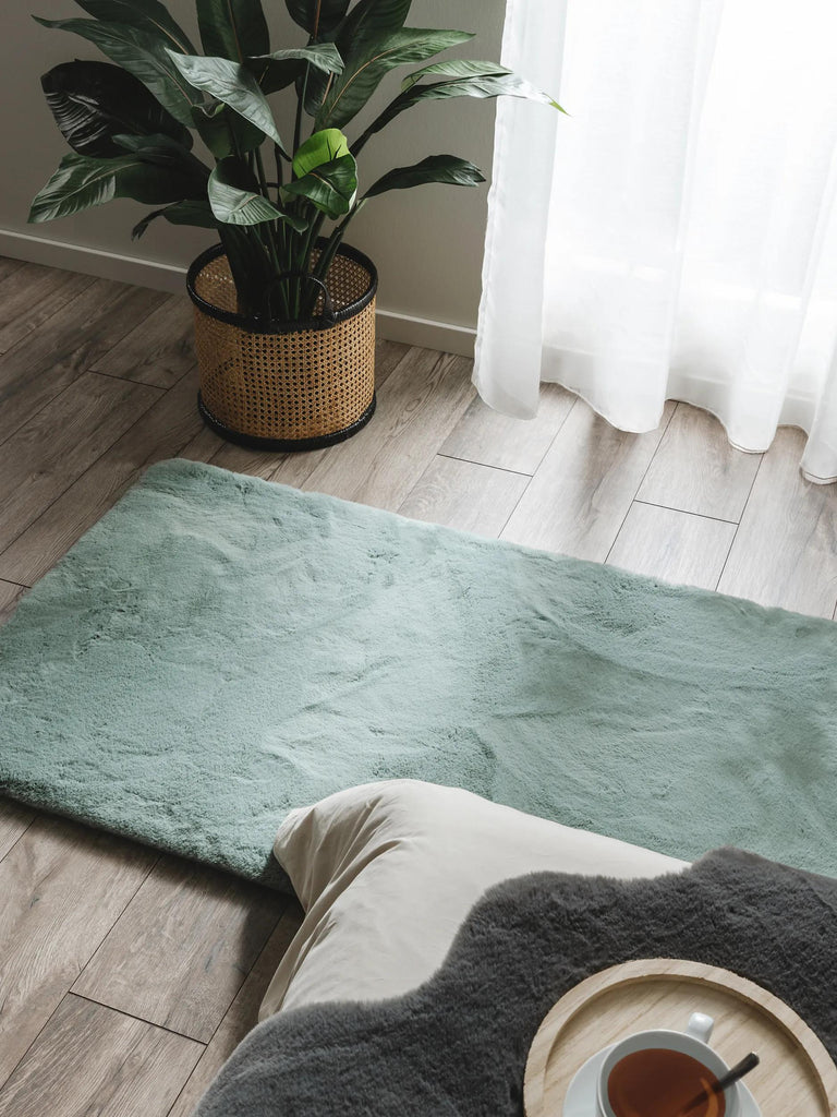 Tapis shaggy fausse fourrure de couloir vert menthe 80x240 cm