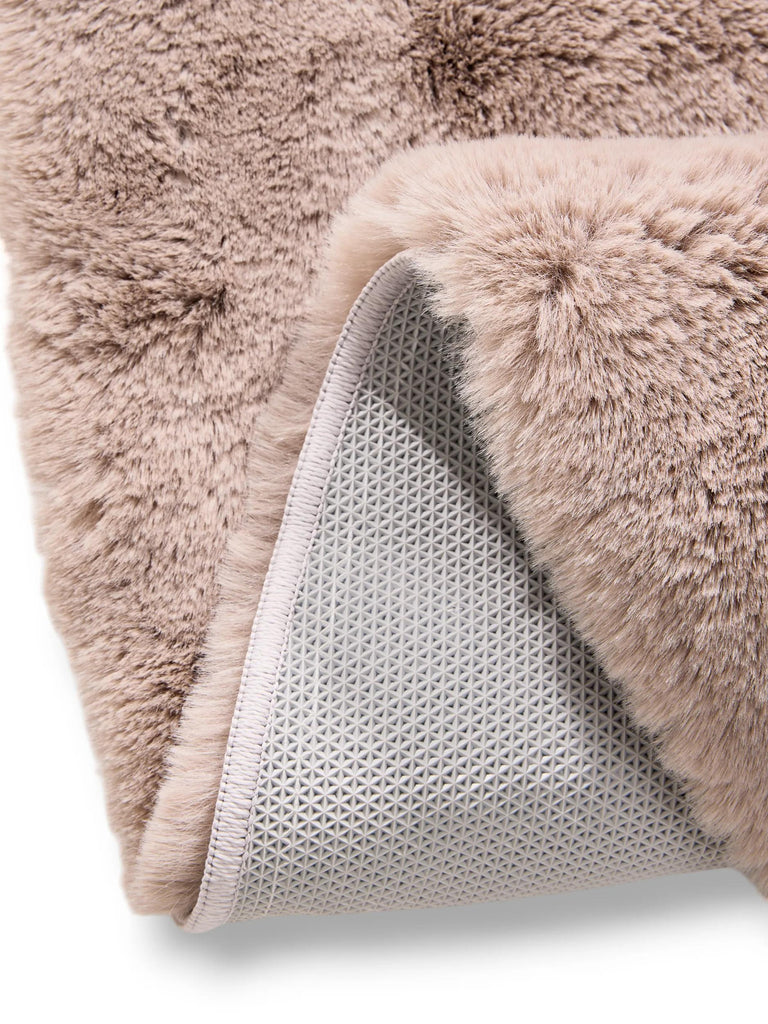 Tapis shaggy fausse fourrure rond taupe 80 cm de diamètre