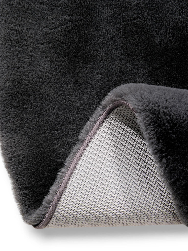 Tapis shaggy fausse fourrure rond noir 80 cm de diamètre