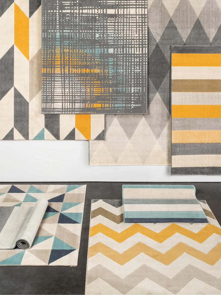 Tapis moderne motif géométrique beige bleu et jaune 120x170 cm