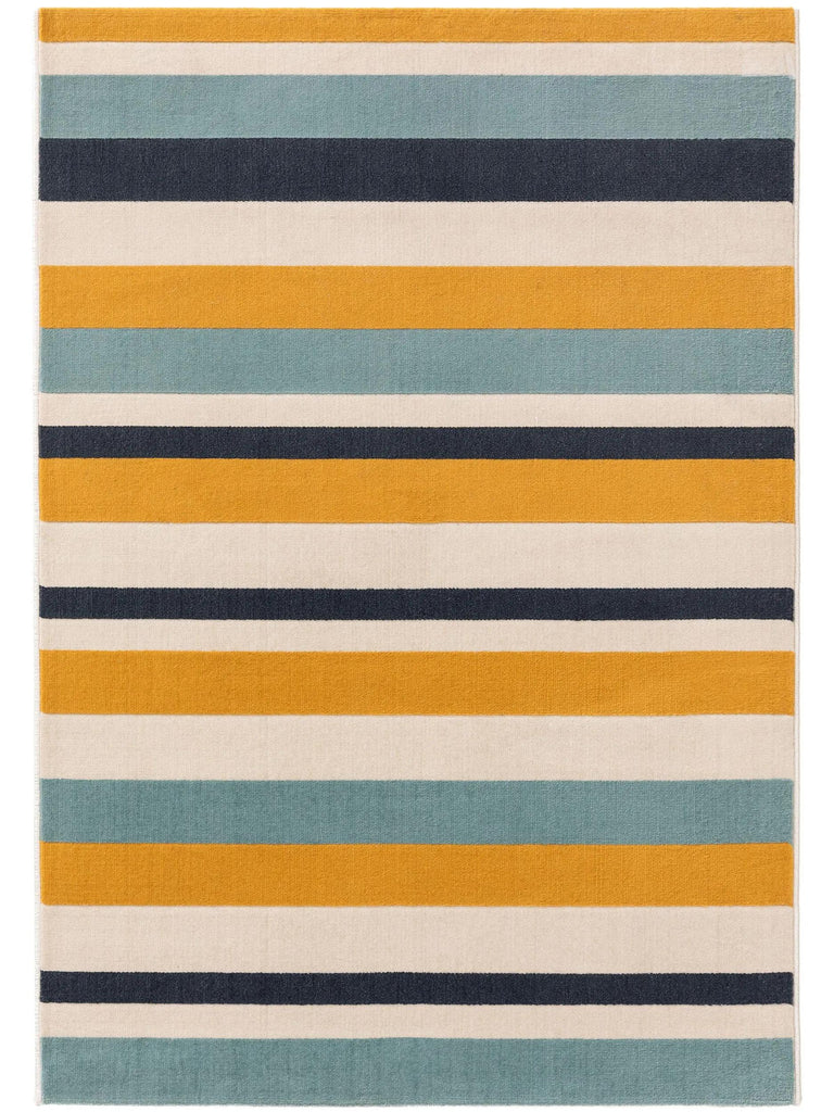 Tapis géométrique rayé enfant bleu et jaune 160x230 cm