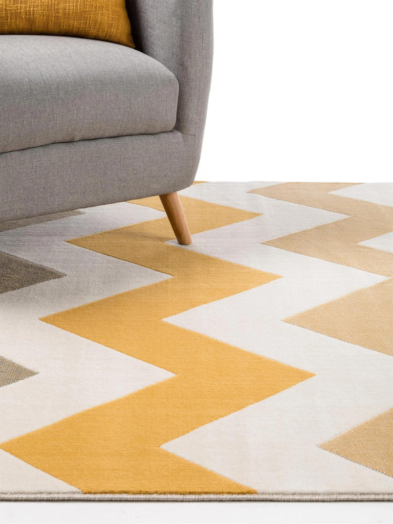 Tapis moderne motif géométrique beige et jaune 80x150 cm