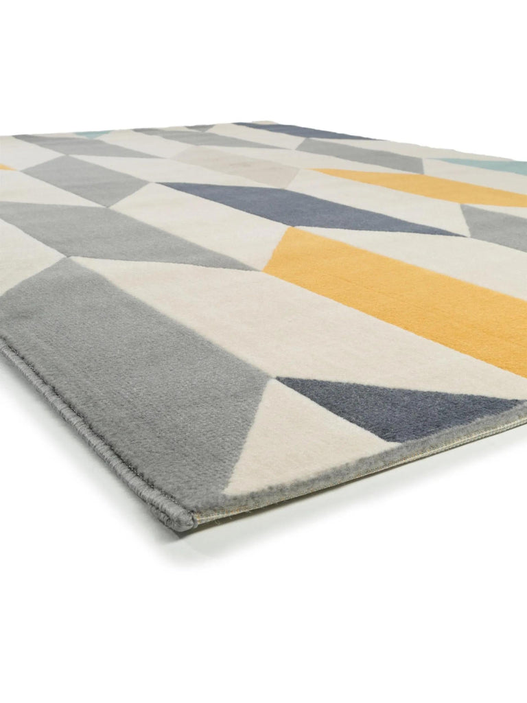Tapis moderne motif géométrique beige bleu et jaune 160x230 cm
