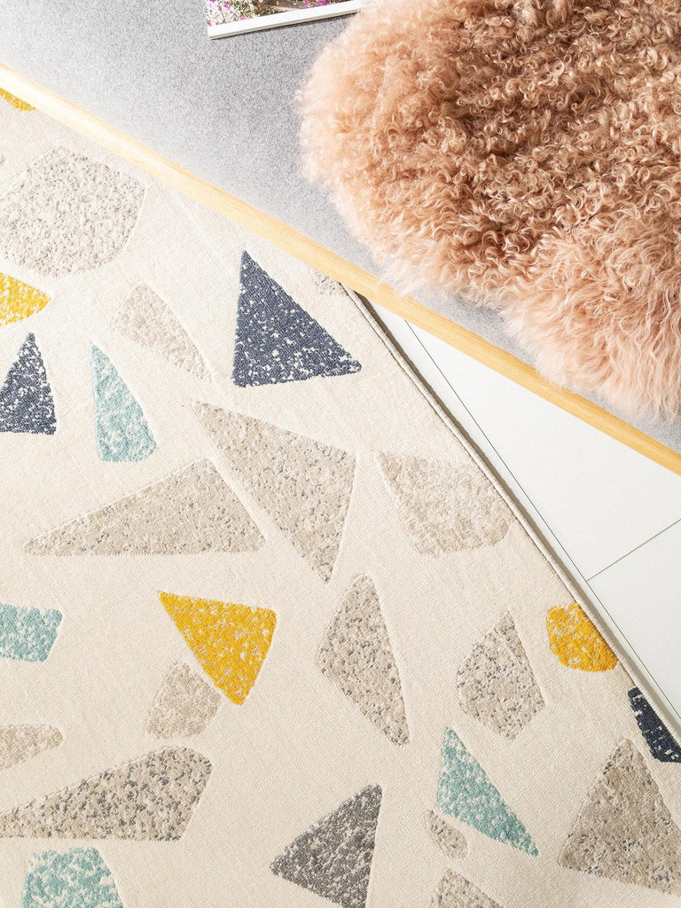 Tapis géométrique motif pierre gris bleu et jaune 200x290 cm