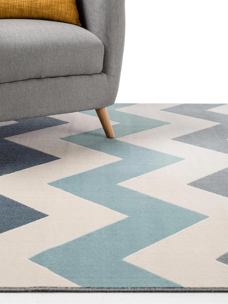 Tapis moderne motif géométrique beige et bleu 160x230 cm