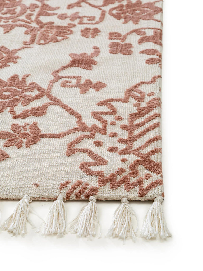 Tapis kilim motif fleurs à franges terracotta et crème 120x170 cm