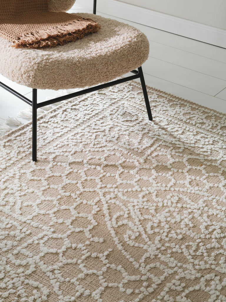 Tapis kilim oriental moderne beige et blanc 80x150 cm