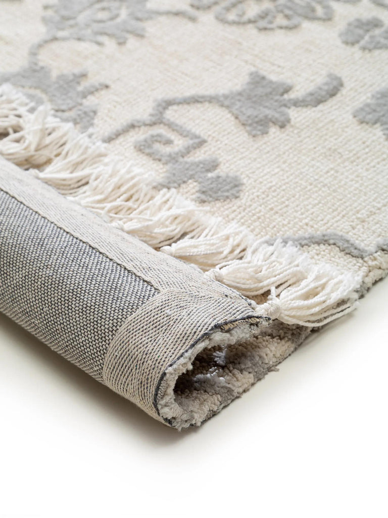 Tapis kilim motif fleurs à franges crème et gris 120x170 cm