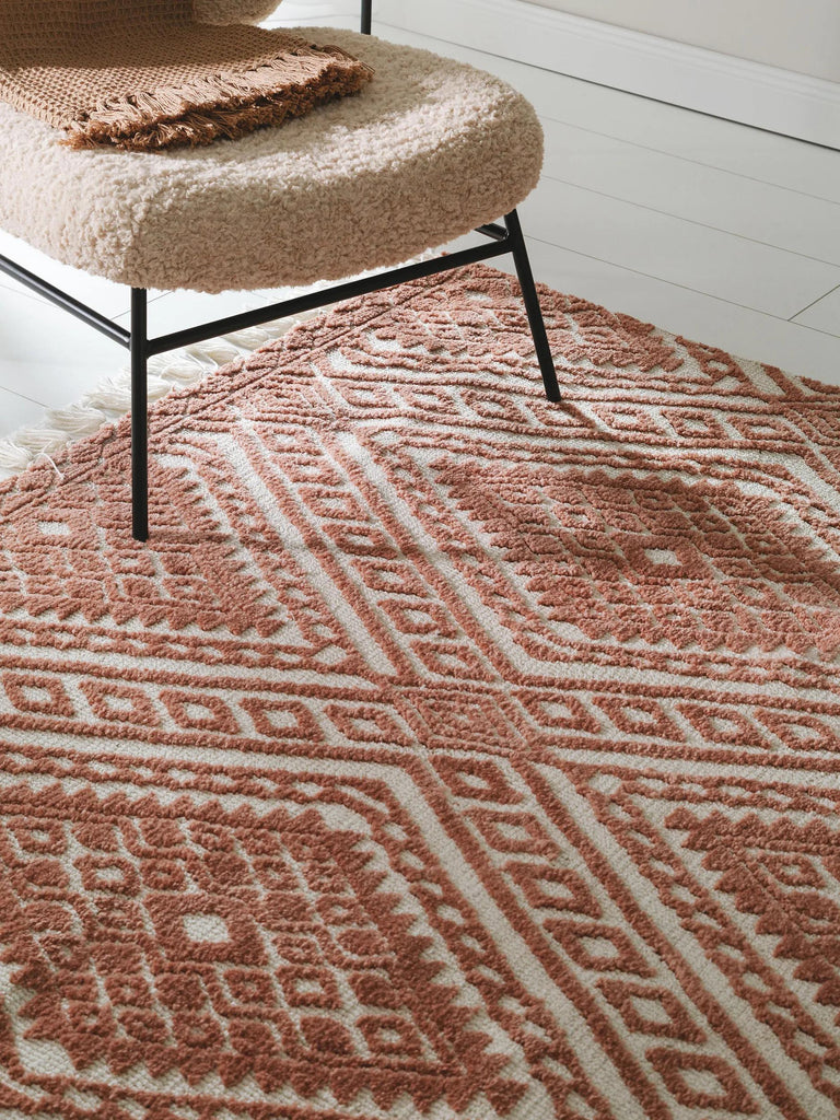 Tapis kilim moderne à franges terracotta 160x230 cm