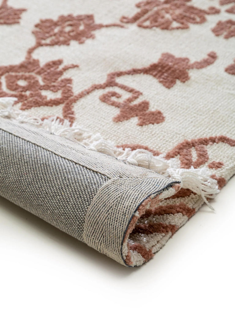 Tapis kilim motif fleurs à franges terracotta et crème 80x150 cm