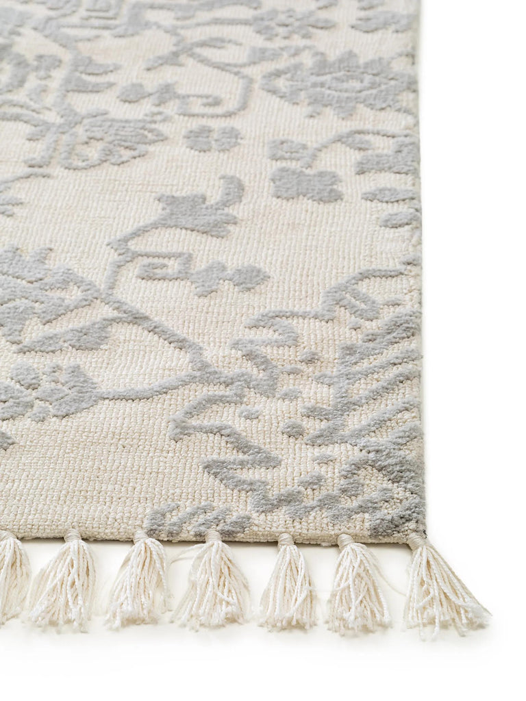 Tapis kilim motif fleurs à franges crème et gris 120x170 cm