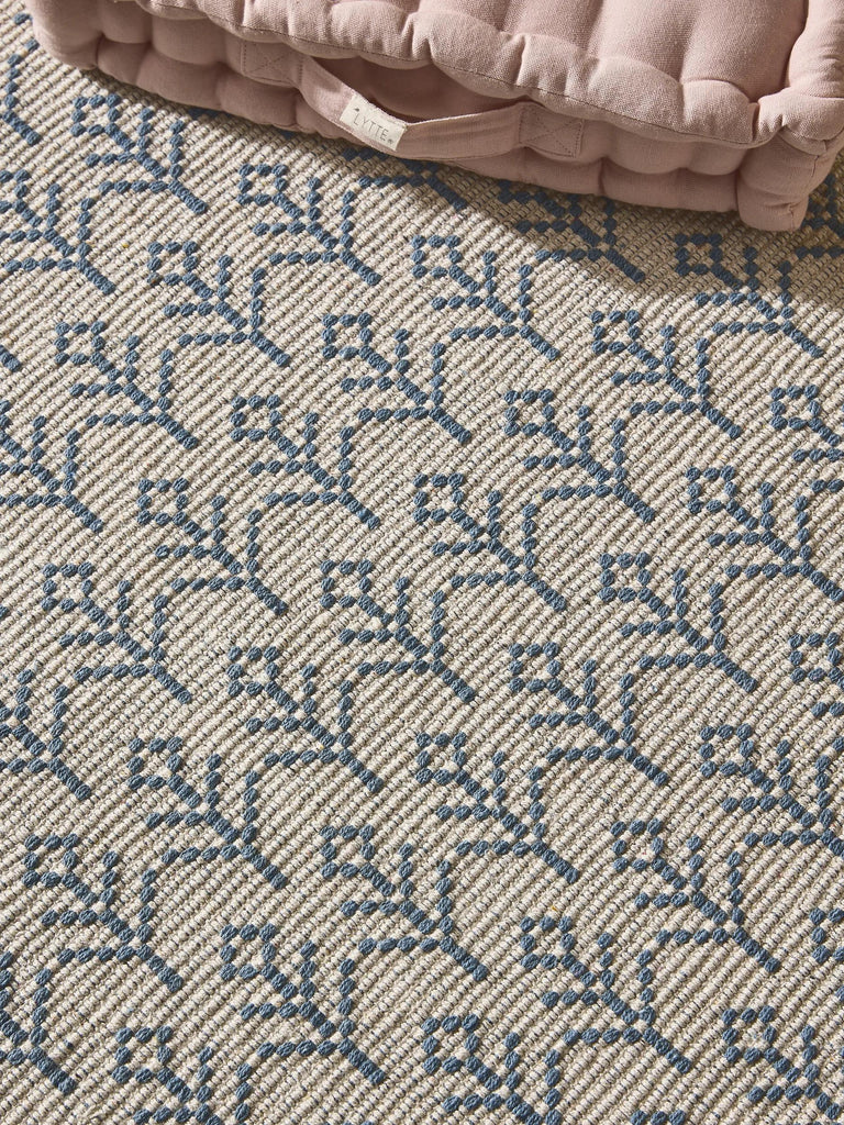 Tapis kilim motif à fleurs enfant beige et bleu 90x130 cm