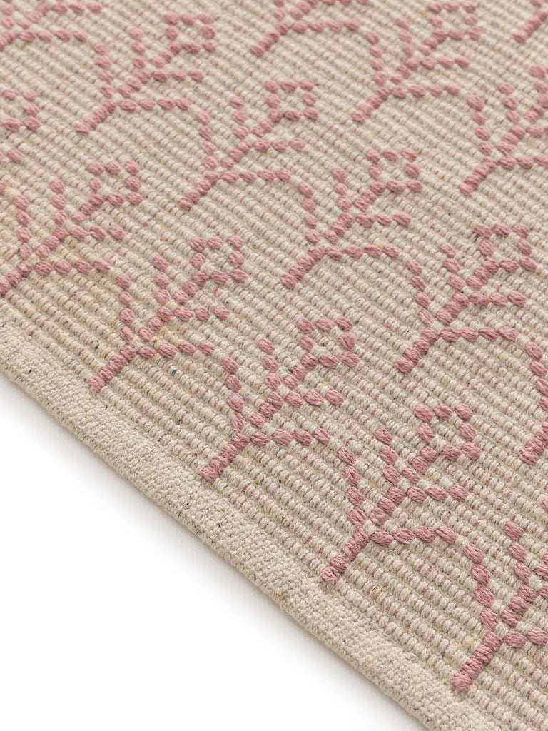 Tapis kilim motif à fleurs enfant beige et rose 90x130 cm