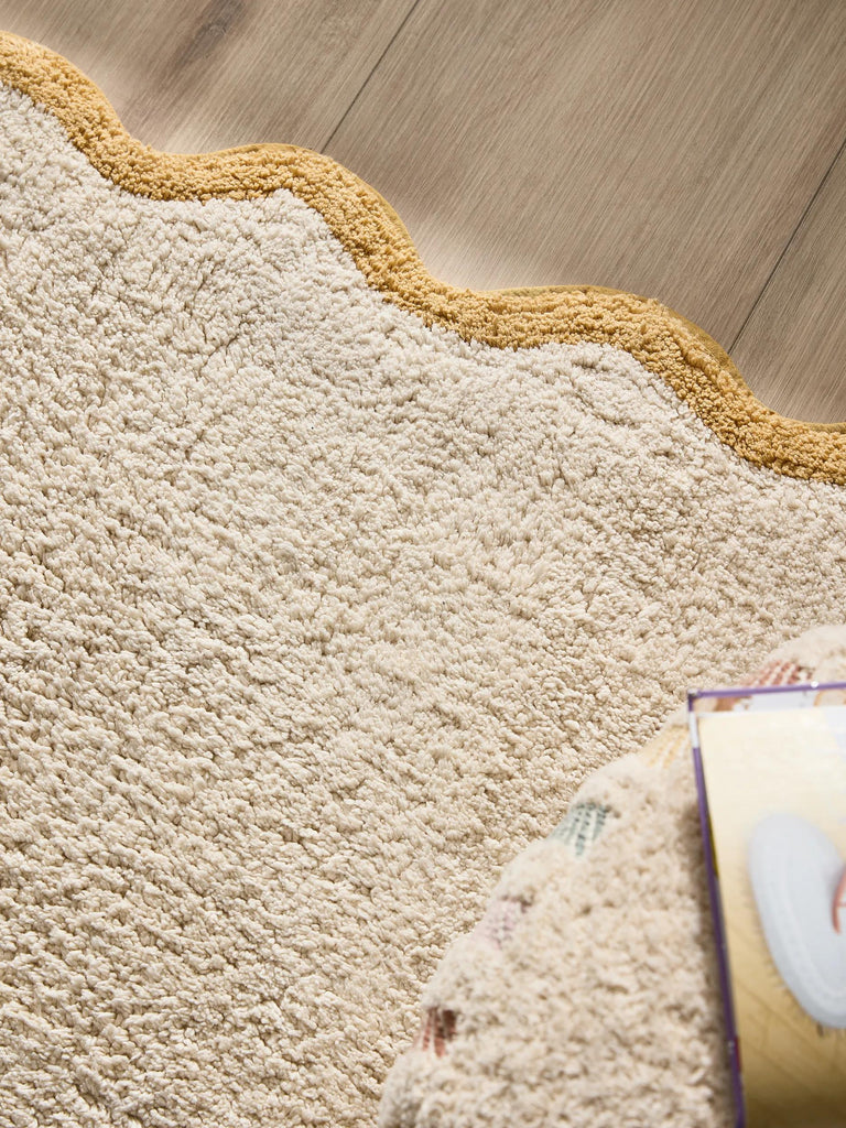 Tapis contemporain vague enfant beige et jaune en coton 90x130 cm