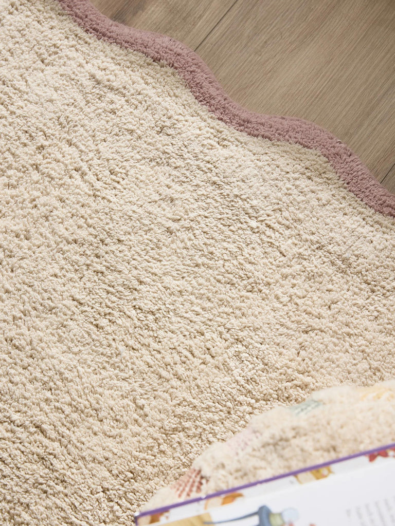 Tapis contemporain vague enfant beige et rose en coton 90x130 cm