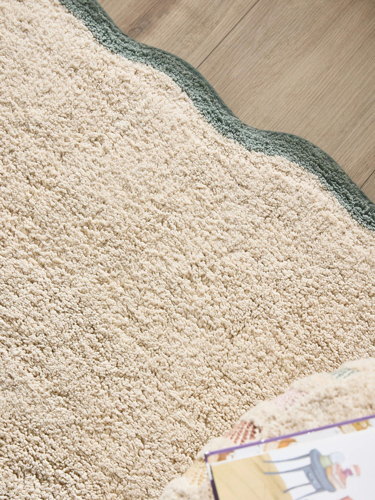 Tapis contemporain vague enfant beige et vert d'eau en coton 90x130 cm