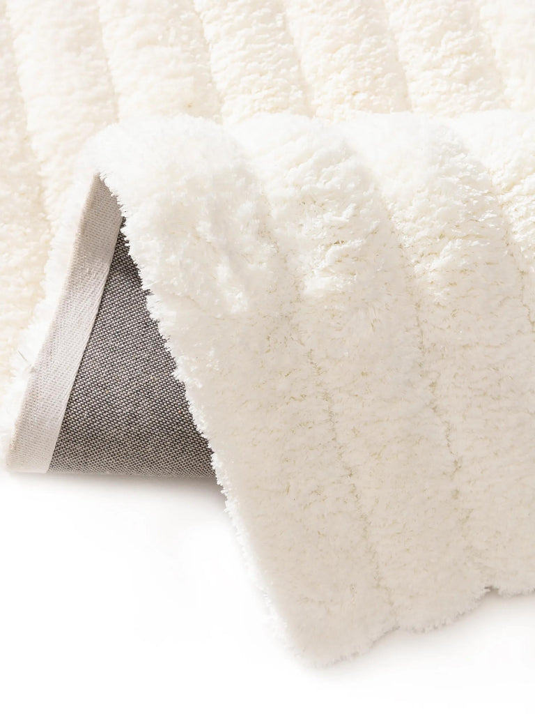 Tapis shaggy rainures géométrique de couloir crème 70x200 cm