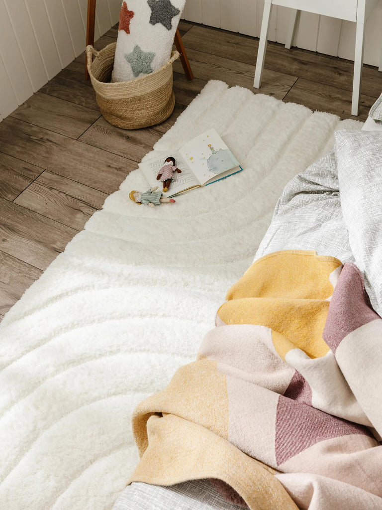 Tapis shaggy rainures de couloir crème 70x200 cm