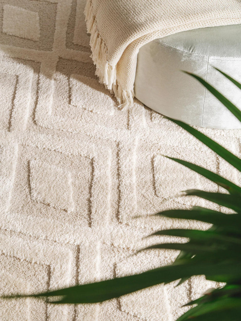 Tapis moderne motif losange épais crème et beige 160x230 cm